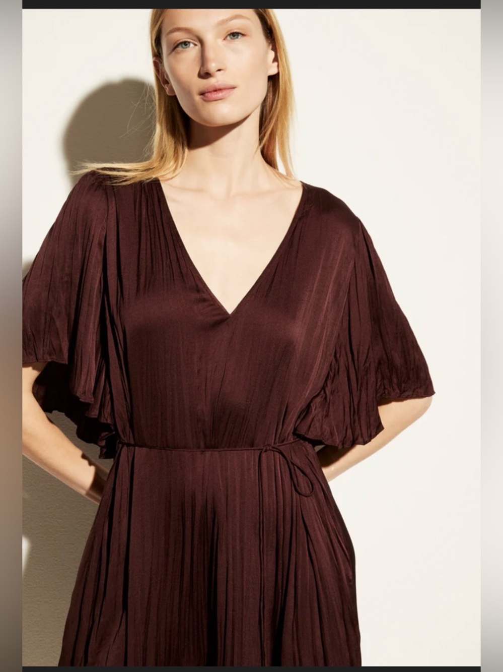Vince Burgundy V-Neck Pleated Wedding Dress